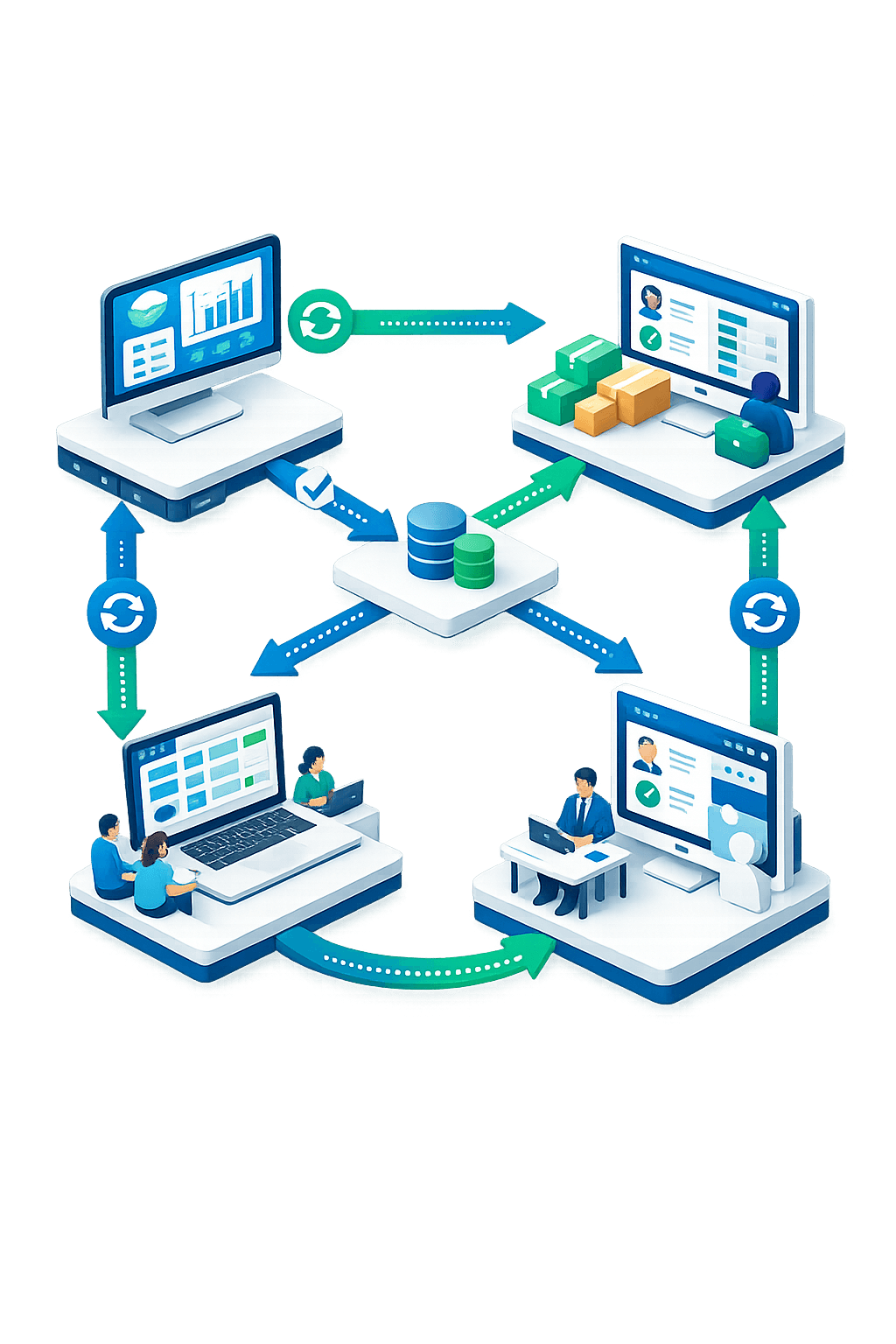 Flussi integrati tra ERP, shop, CRM e web app operative