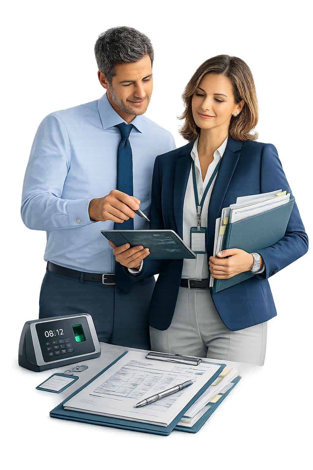 Professionisti HR e payroll al lavoro con tablet e documenti per GIS Paghe